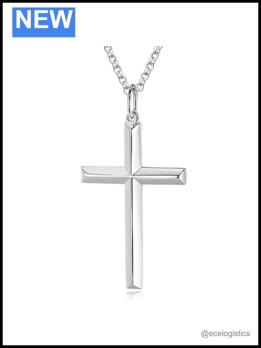 Mens Sterling Silver Cross Crucifix Pendant Necklace 24in Rolo Chain